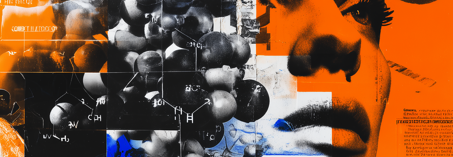 Cover image for a report on the new world of weight-loss drugs in a collage style